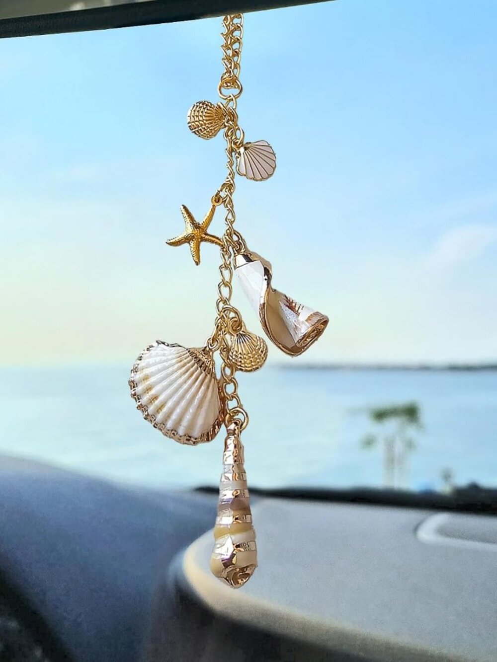 Sea Shells Car Decor,Coastal Hanging Rear View Mirror Charm Accessories